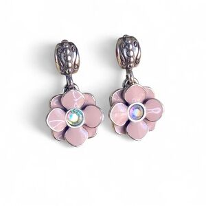 BRIGHTON silver & pink enamel floral dangle earrings